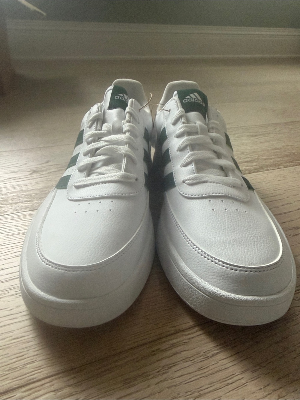 adidas White Sneakers with Green Three-Stripes and Heel